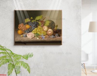 File in trần Tranh tĩnh vật sơn dầu hoa châu âu TV958 (bản gốc) 5D