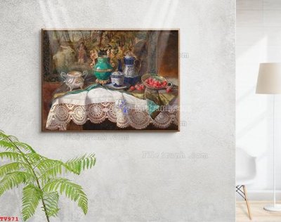 File gốc Tranh tĩnh vật sơn dầu hoa châu âu TV971 (in mica) làm quà tặng