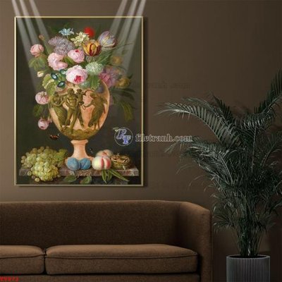 Download file Tranh tĩnh vật sơn dầu hoa châu âu TV973 (gốc) in mica đèn LED