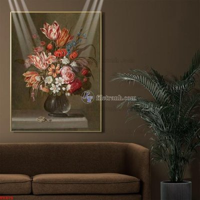 File in trần Tranh tĩnh vật sơn dầu hoa châu âu TV975 (bản gốc) mây trời