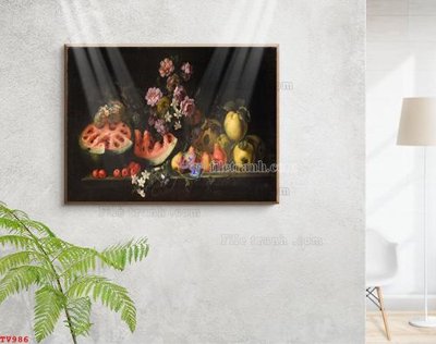 File in ấn Tranh tĩnh vật sơn dầu hoa châu âu TV986 (bản gốc) cao cấp