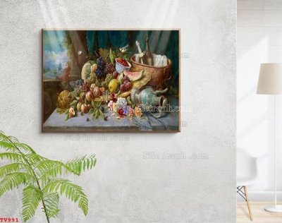 File gốc Tranh tĩnh vật sơn dầu hoa châu âu TV991 (in lụa) tranh thuận buồm