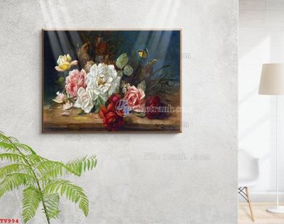 Tải file gốc Tranh tĩnh vật sơn dầu hoa châu âu TV994 (in không vỡ ảnh)