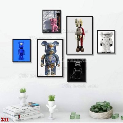 File gốc File tranh bộ 6 tấm kaws gấu bearbrick Z11 (PSD/TIFF) độ phân giải cao