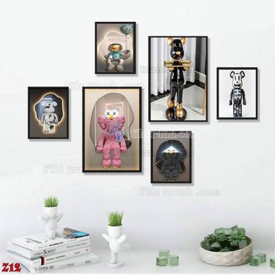 Tải file gốc File tranh bộ 6 tấm kaws gấu bearbrick Z12 (in bạt) quảng cáo