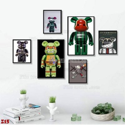 File in lụa File tranh bộ 6 tấm kaws gấu bearbrick Z15 (tân cổ điển) File tranh bộ 6 tấm kaws gấu bearbrick Z15