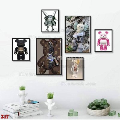 Hình ảnh gốc File tranh bộ 6 tấm kaws gấu bearbrick Z17 (để in khổ lớn)