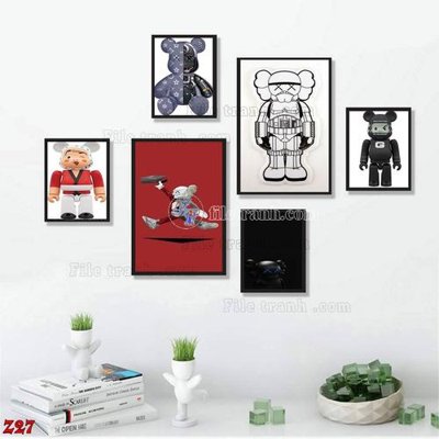 File in lụa File tranh bộ 6 tấm kaws gấu bearbrick Z27 (phong cảnh) File tranh bộ 6 tấm kaws gấu bearbrick Z27