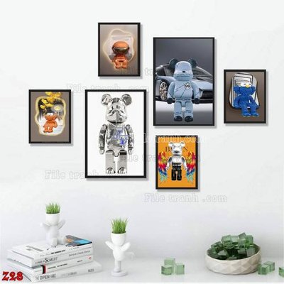 File gốc File tranh bộ 6 tấm kaws gấu bearbrick Z28 (ảnh chi tiết) để in lụa