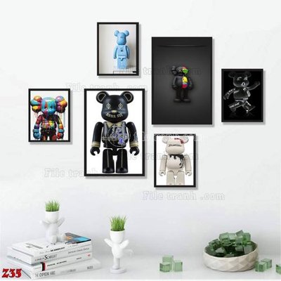 File in ấn File tranh bộ 6 tấm kaws gấu bearbrick Z35 (bản gốc) sắc nét