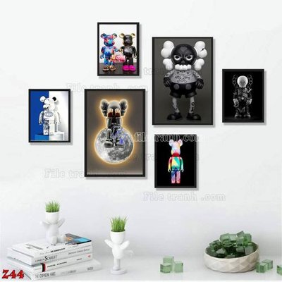 File tranh gốc File tranh bộ 6 tấm kaws gấu bearbrick Z44 (bản quyền) độc đáo