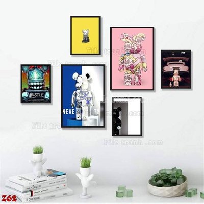 Tải file tranh gốc File tranh bộ 6 tấm kaws gấu bearbrick Z62 chất lượng cao