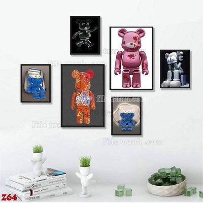 Tải về hình ảnh gốc File tranh bộ 6 tấm kaws gấu bearbrick Z64 sắc nét