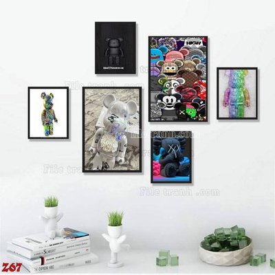 Tải file gốc File tranh bộ 6 tấm kaws gấu bearbrick Z67 (in khổ lớn) không mờ