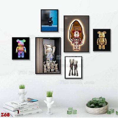 File gốc File tranh bộ 6 tấm kaws gấu bearbrick Z68 cho in ấn và thiết kế