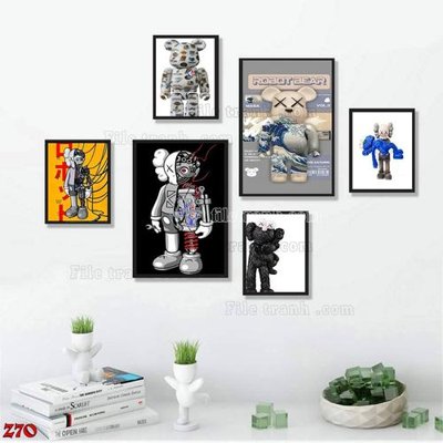 Ảnh mô tả file gốc in mica File tranh bộ 6 tấm kaws gấu bearbrick Z70