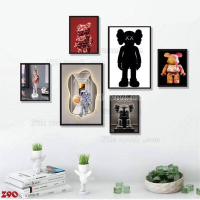 File gốc File tranh bộ 6 tấm kaws gấu bearbrick Z90 (in mica) trang trí