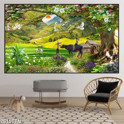 File ảnh Tranh sơn thủy thác nước 2615TTN (gốc) in decal dán tường