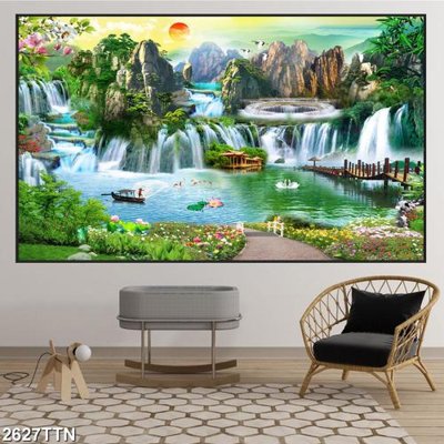 File in mica Tranh sơn thủy thác nước 2627TTN (bản gốc) siêu trong