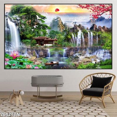 File gốc Tranh sơn thủy thác nước 2642TTN (AI/EPS) cho in ấn