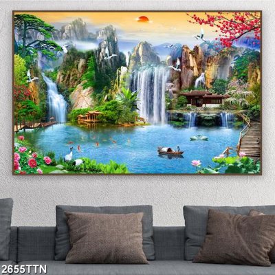 File gốc in mica Tranh sơn thủy thác nước 2655TTN chất lượng