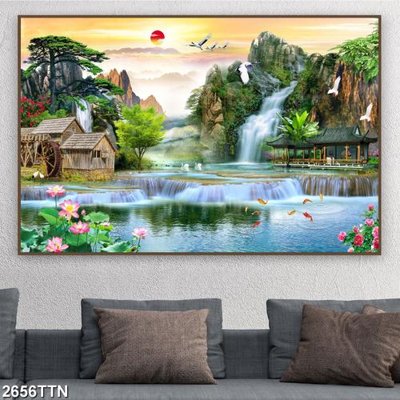 File ảnh Tranh sơn thủy thác nước 2656TTN (gốc) in standee