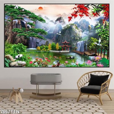 Tệp tin gốc Tranh sơn thủy thác nước 2667TTN (dùng cho in) Tranh sơn thủy thác nước 2667TTN