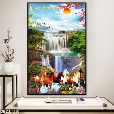 File in mica Tranh sơn thủy thác nước 2671TTN (bản gốc) siêu trong