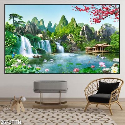 File PSD Tranh sơn thủy thác nước 2673TTN (nguyên bản) cho thiết kế
