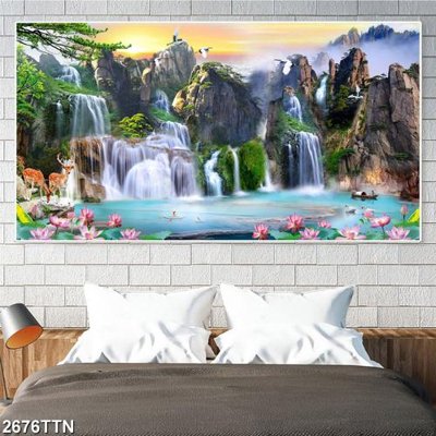 Tải file Tranh sơn thủy thác nước 2676TTN (gốc) làm file in ấn