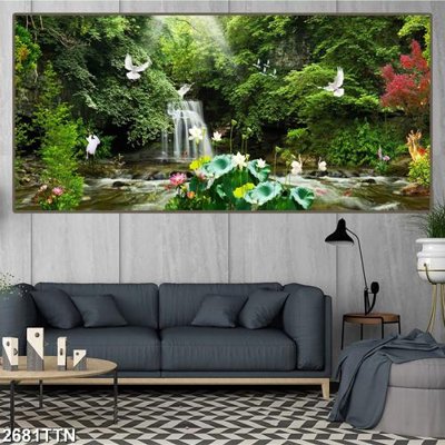 File PSD Tranh sơn thủy thác nước 2681TTN (gốc) nhiều lớp (multi-layer)