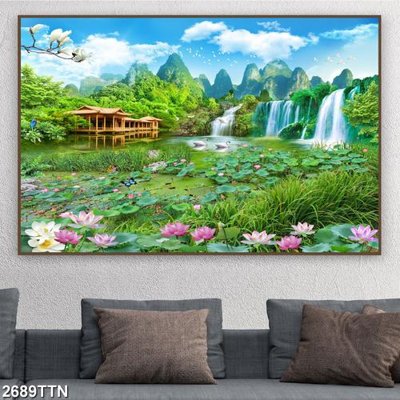 File tranh gốc Tranh sơn thủy thác nước 2689TTN (bản quyền) độc đáo