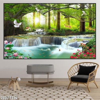 File in trần Tranh sơn thủy thác nước 2697TTN (bản gốc) mây trời