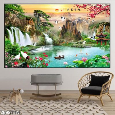 File ảnh gốc Tranh sơn thủy thác nước 2699TTN không vỡ nét