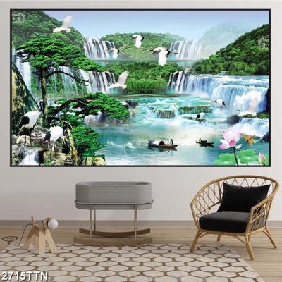 Download file gốc Tranh sơn thủy thác nước 2715TTN (in lụa) tranh 3D