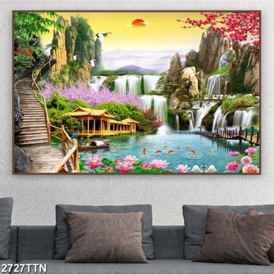 File tranh Tranh sơn thủy thác nước 2727TTN (ảnh gốc) in trần xuyên sáng