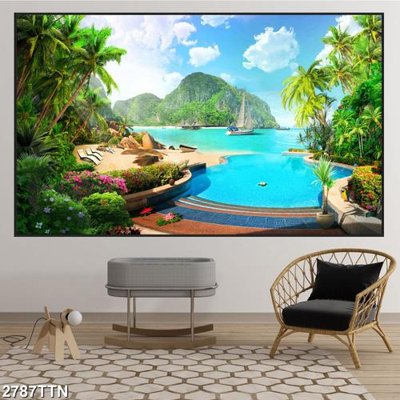 File tranh quảng cáo Tranh sơn thủy thác nước 2787TTN (download file gốc)