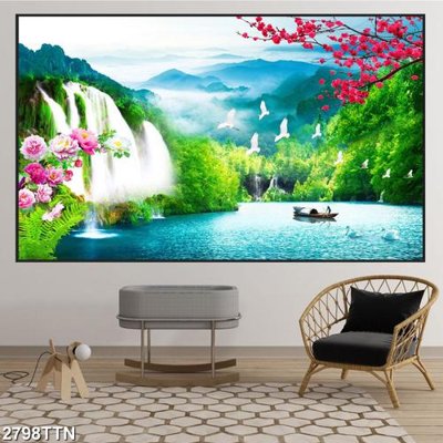 File tranh ảnh gốc Tranh sơn thủy thác nước 2798TTN dùng cho in khổ lớn