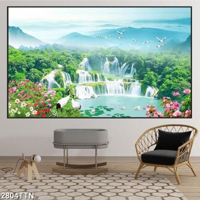 File in ấn Tranh sơn thủy thác nước 2804TTN (bản gốc) cao cấp