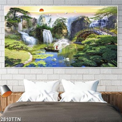 Ảnh gốc file in lụa Tranh sơn thủy thác nước 2810TTN chi tiết