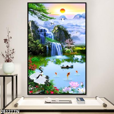 File tranh Tranh sơn thủy thác nước 2812TTN (bản gốc) treo quán cafe