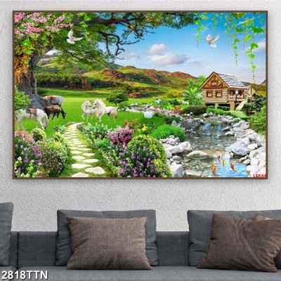 File tranh gốc PSD Tranh sơn thủy thác nước 2818TTN còn nguyên layer