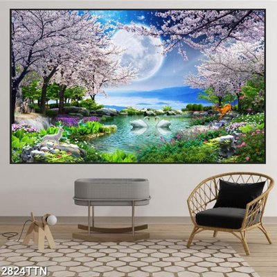 File in trần Tranh sơn thủy thác nước 2824TTN (bản gốc) bầu trời