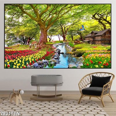 Tải file PSD Tranh sơn thủy thác nước 2831TTN (nguyên layer) để in