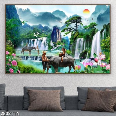 File tranh Tranh sơn thủy thác nước 2832TTN (ảnh gốc) sắc nét hoàn hảo