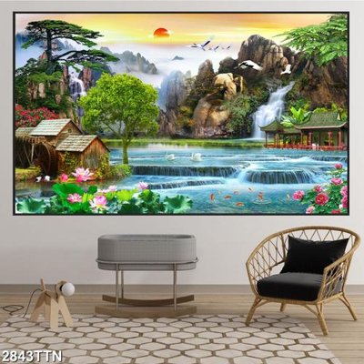 File in mica Tranh sơn thủy thác nước 2843TTN (bản gốc) siêu trong