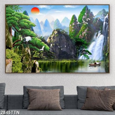 Download file gốc Tranh sơn thủy thác nước 2845TTN (in lụa) tranh 3D