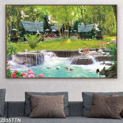 File PSD Tranh sơn thủy thác nước 2855TTN (bản gốc) đã tách nền