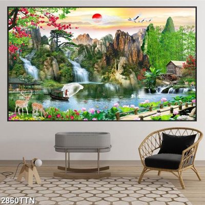 Download file tranh PSD Tranh sơn thủy thác nước 2860TTN để chỉnh sửa