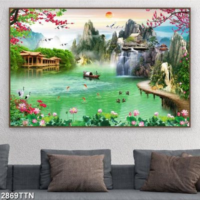 Download file Tranh sơn thủy thác nước 2869TTN (gốc) in mica đèn LED